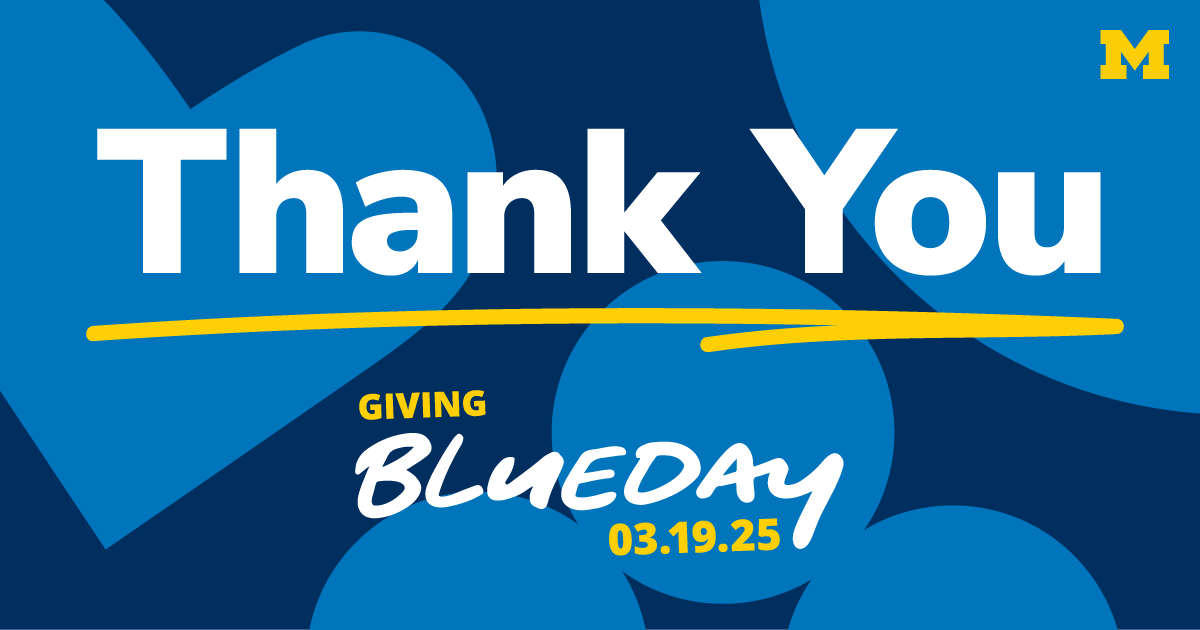 A graphic image with text that reads "Thank You, Giving Blueday 03.19.25"